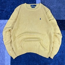 Polo Ralph Lauren Mens Yellow Pima Cotton Crewneck Sweater Large Fisherman Knit