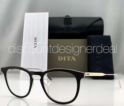 DITA FALSON Round Eyeglasses DTX105-49-01 Black Gold Frame Clear Lenses 49mm NEW