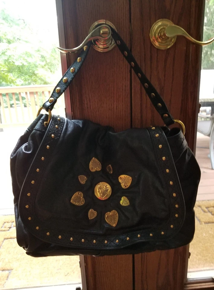 ☆AUTÉNTICO NUEVO GUCCI IRINA BABOUSKA HOBO CLÁSICO CUERO NEGRO TACHUELAS TONO DORADO☆ Foto 2 de 4