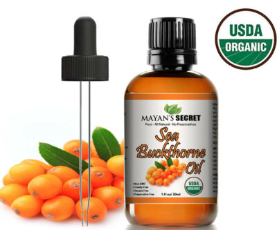 SEA BUCKTHORN FRUIT OIL UNREFINED VIRGIN USDA Organic Certified 1oz Glass bottle