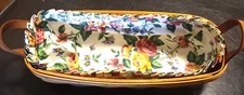 Vintage 1996 Longaberger Bread Basket w/ Liner & Leather Handles 12" x 5” (49A)