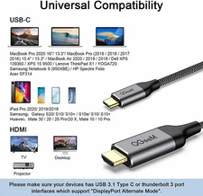 QGeeM USB C to HDMI Cable Adapter,QGeeM 6ft Braided 4K@60Hz Cable Adapter