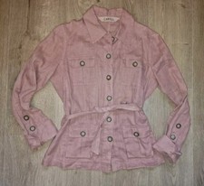 Caroll Ladies Pink Linen Summer Jacket Utility Style Size 40 / Uk 12