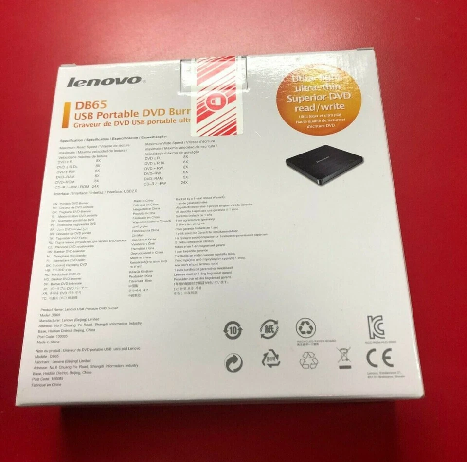 Grabadora de DVD portátil Lenovo USB DB65, nueva, sin abrir, sin usar Foto 4 de 4
