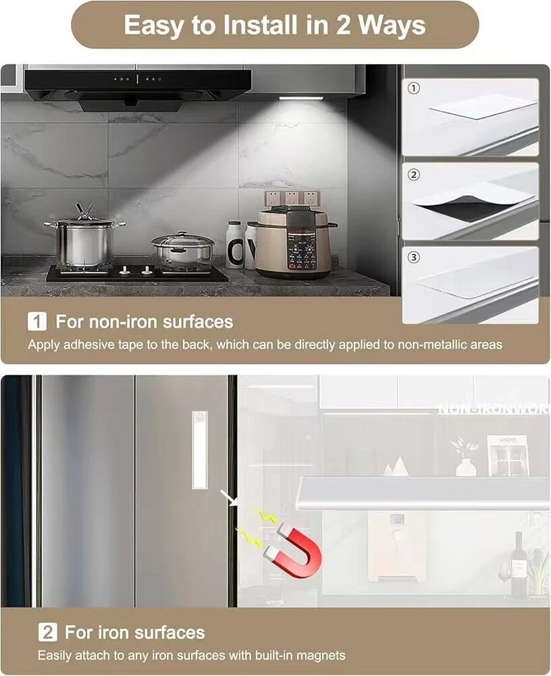 Paquete de 3 76 luces LED con sensor de movimiento, 8 pulgadas USB recargables debajo del gabinete luces Foto 3 de 4