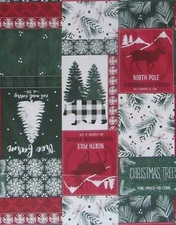 North Pole Reindeer Tree Farm Patchwork Vinyl Flannel Back Tablecloth Var Size