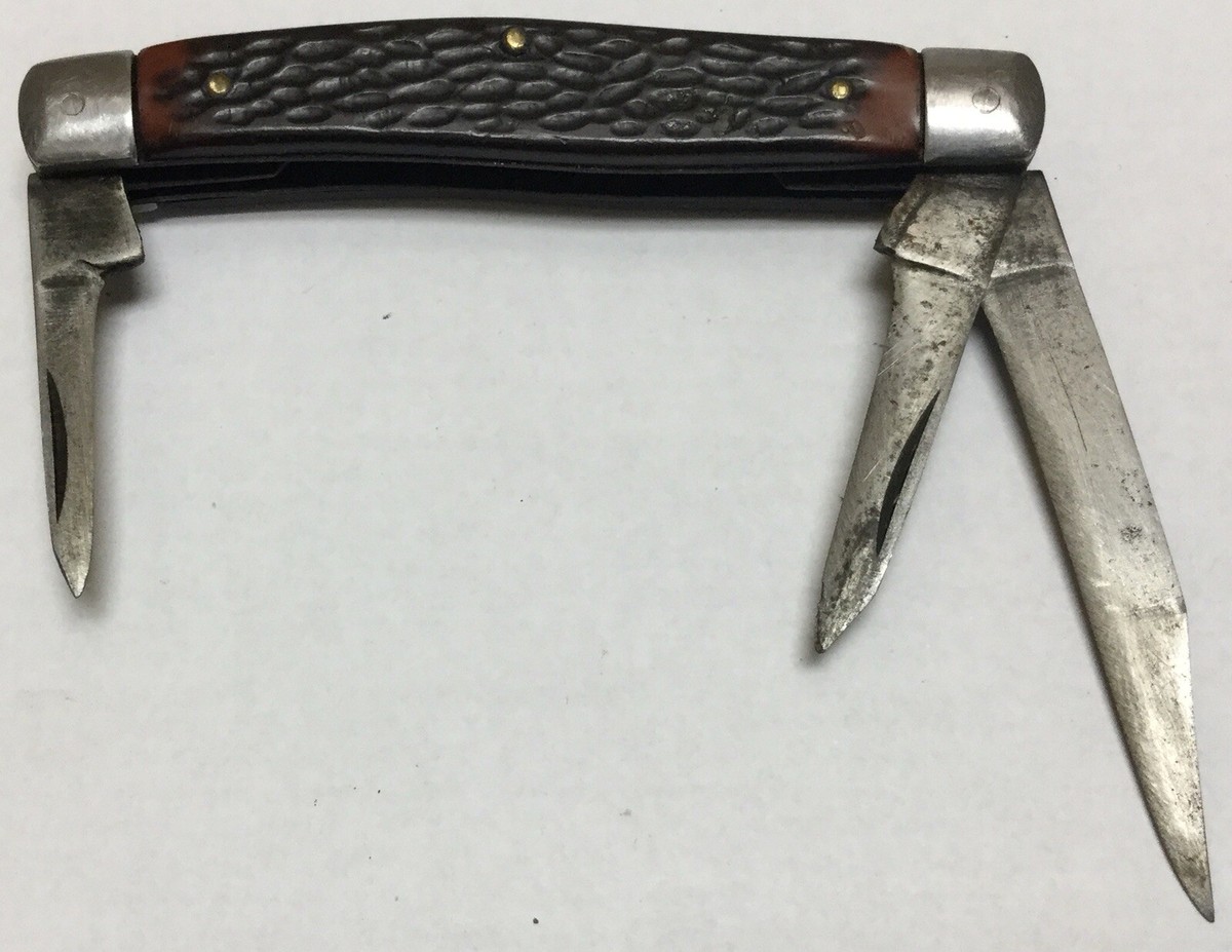 ヴィンテージさんしん希少本皮 Vintage Sabre Japan 644 Folding 4” 3 Blade Stockman Pocket Knife
