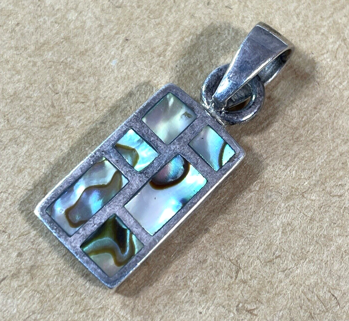 Sterling Silver 925 Rectangular Inlaid Abalone Sh… - image 1