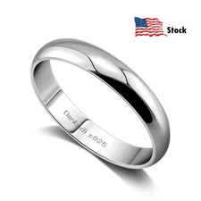 925 Sterling Silver Dome High Polish Plain Ring Wedding Band Comfort Fit
