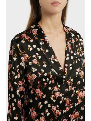 ALC Leomie Seidenbluse Blumen Pyjama Stil Schwarz Stretch Oberteil Größe AU8 ...