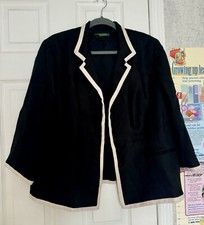 Lauren Ralph Lauren 100 Linen Black White Women s Blazer Size 14W 3/4 Sleeves