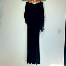 Brand New Tiana B Plus Made In Usa Cascading Ruffle Overlay Jumpsuit black