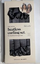 Kitsch Charcoal Gray Satin Heatless Hair Curling Set w Scrunchies