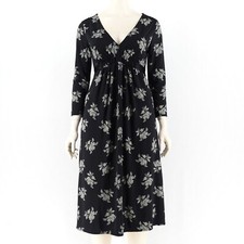 MICHAEL KORS Dress L V-Neck Modest B&W Floral 3/4 Sleeve excellent cottage core