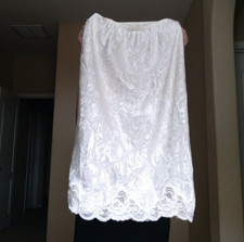 Vintage 80s Cream Deena Jacquard Satin Midi Slip Skirt with Lace Trim Detail