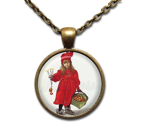 Carl Larsson Art Brita As Iduna - Handmade Round Glass Pendant Necklaces - Picture 9 of 10