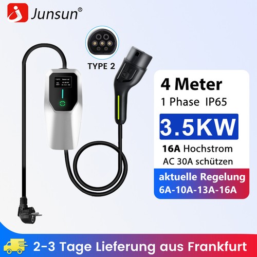 Type 2 Ladegerät 16/32A 3.5-22KW EV EU mobile Ladestation Elektroauto 4/5m CEE  - Bild 12 von 14