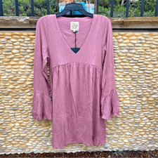 Chaser Rose Colored Glitter Bell Sleeve V Neck Empire Waist Dress. Medium. NWT