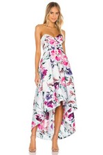 $498 NWT Parker Black Paulina Strapless White Floral High Lo Dress Size 2 Prom