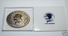 MINT Vintage Golden North American Hunting Club Life Member Belt Buckle w/ box
