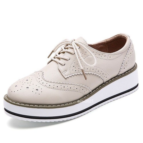 Spring Autumn Women Platform Gold Flats Brogue Leather Female Oxford Shoes Lady - Picture 16 of 46