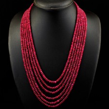Round Shape 575.00 Cts Earth Mined 6 Strand Red Ruby Beads Necklace NK-04E262