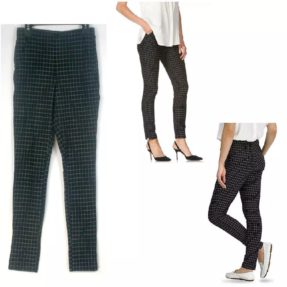 Womens Hue Work Baby Windowpane High-Waist Leggings Black Size XS