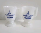 Vintage Pair Walt Disney World Gramma Grampa Milk Glass Mugs
