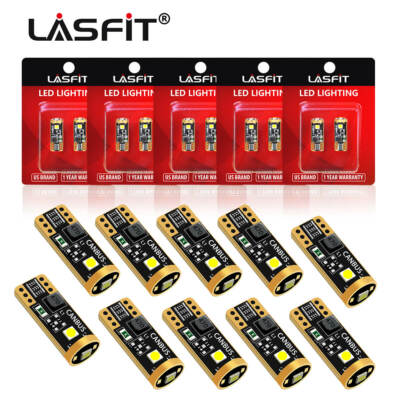 Lasfit T10 LED License Plate Light Bulbs 6000K Bright White 168 2825 194 Canbus
