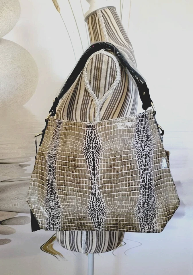 NUEVA MODA Bolso Hobo de Cuero Beige Estampado de Serpiente para Correa de Hombro Desmontable Foto 2 de 4