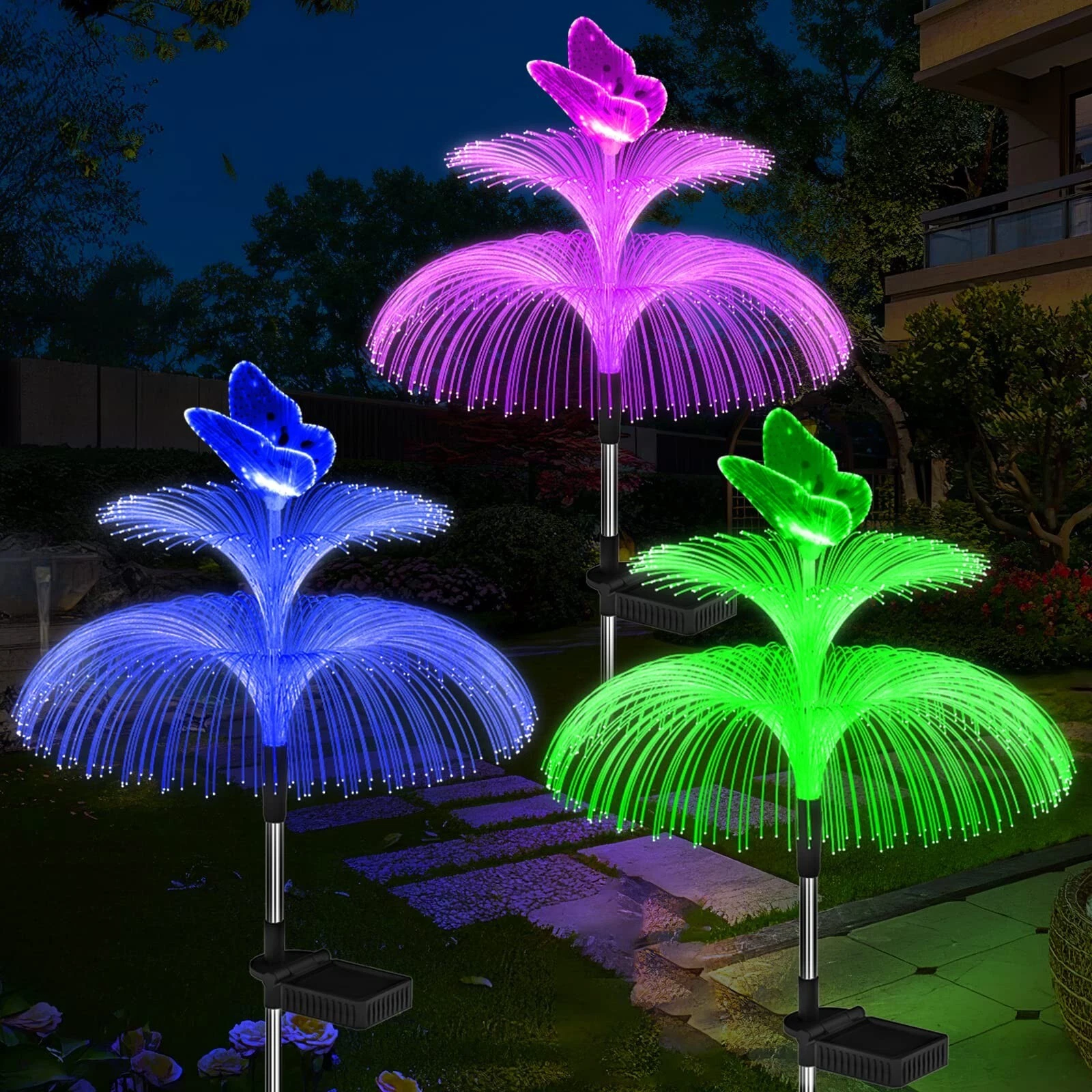 Solar Garden Lights Waterproof 3 Pack Solar Lights Outdoor Decorative 7 Color...