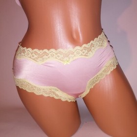 Victoria Secret Bra Set Tease Push Up Cheeky Panty Pink Yellow Lace Trim New