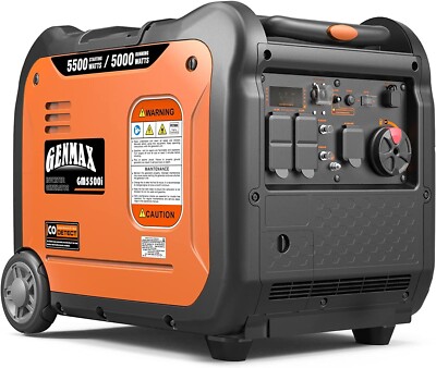 GENMAX 5500-W Portable Gas Powered Inverter Generator, Electric Start, CO Sensor