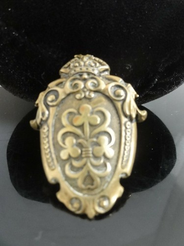 Antique Embossed Brass Pin Brooch COAT OF ARMS ROY