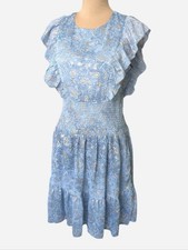 NEW Michael Kors Blue Gold Paisley Ruffle Dress Size XS Preppy Feminine Summer
