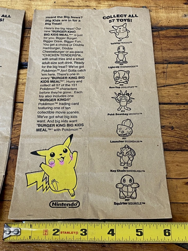Vintage 1999 Pokemon Mew Burger King Kids Meal Paper Bag Lot of 2 - Image 4 of 4