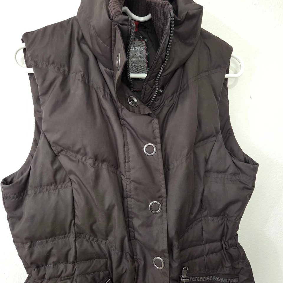 Esprit Mujer Marrón Plumón Acolchado Chaleco Abombado Cremallera Frontal y Cierre a Presión L Foto 3 de 4