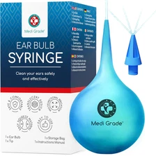 Ear Bulb Syringe - Effective Ear Wax Removal Tool with Add-On Quad-Stream Tip - 
