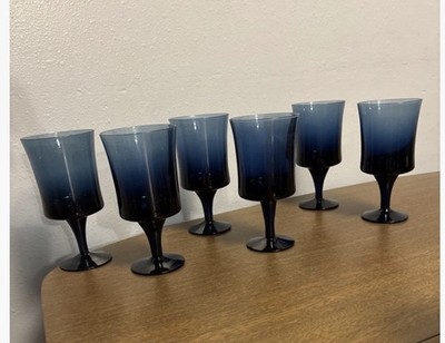 Denby Arabesque Blue Ice Water Glasses Milnor Sweden Set of 6 Vintage 1970s