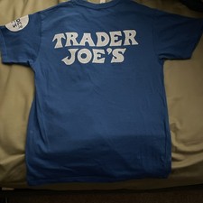 Trader Joe's Royal Blue Crew Short Sleeve T-Shirt Rare Logo Dots Small