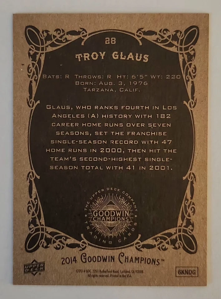 2014 Upper Deck Goodwin Champions #28 Troy Glaus Anaheim Angels - Image 2 of 2