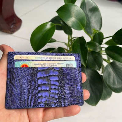OSTRICH Leather SKIN Credit Card Holder DOUBLE SIDE Genuine OSTRICH Blue