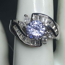 7144 Sterling Silver 92 CZ baguette surround Ring Sz 8 7.9grams 