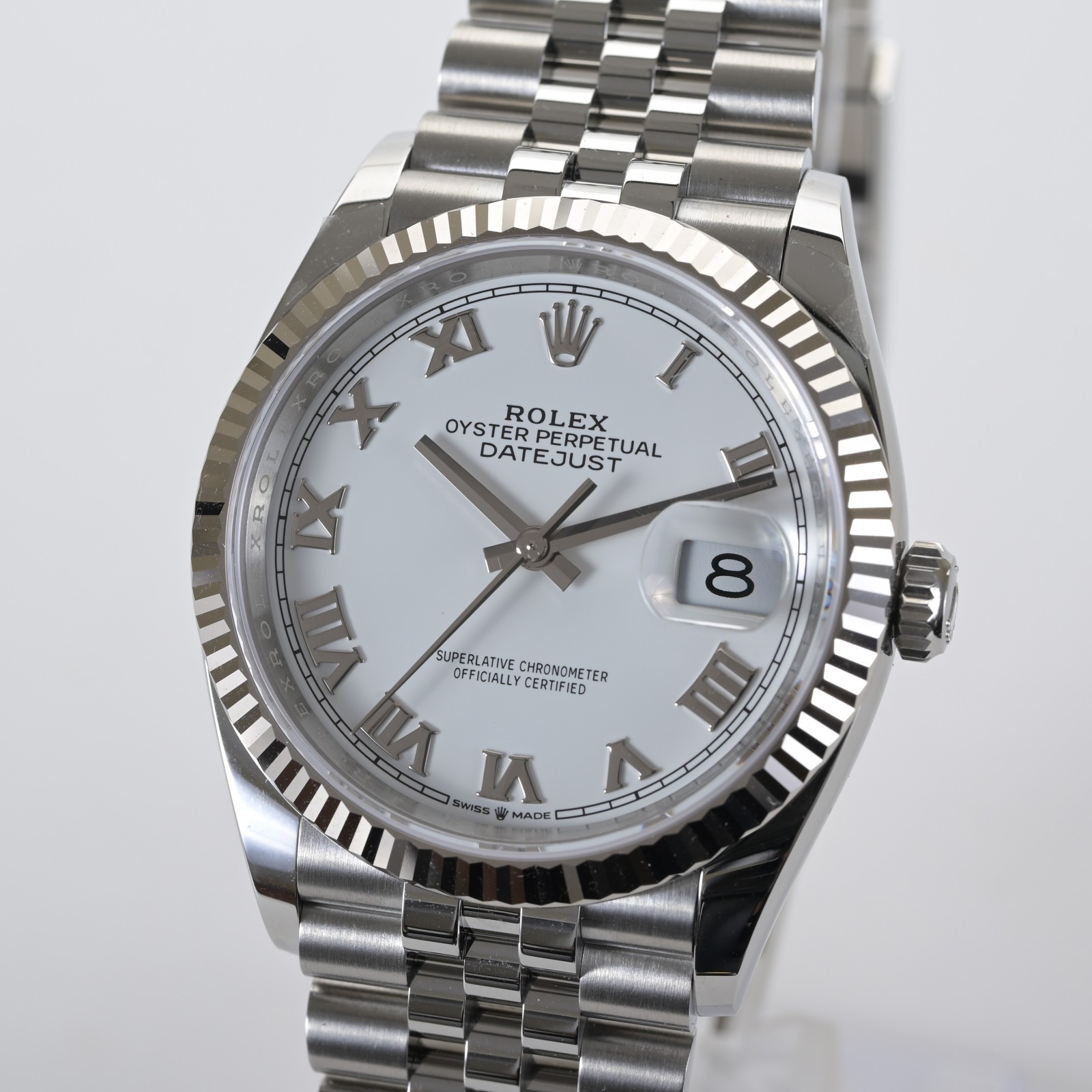 2025 MINT Rolex Datejust 126234 White Roman Jubilee Fluted Bezel 36mm Watch B+P image 7