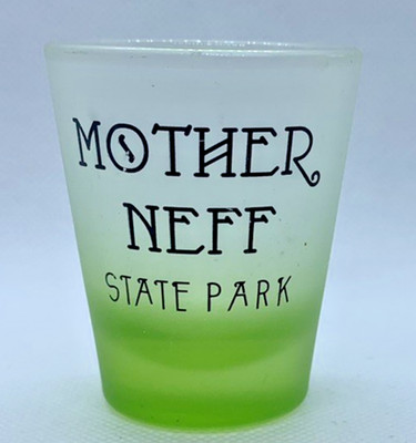 Shot Glass ''MOTHER NEFF (Texas' 1st) STATE PARK'' Souvenir Moody, TX Green