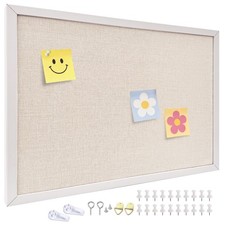 24'' x 36'' Linen Bulletin Board, Large Corkboard, White Oak Frame Linen Cork...