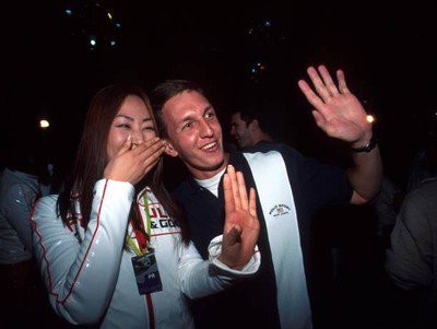 Luciano Burti with a friend enjoying a night on the town Internati- Old Photo