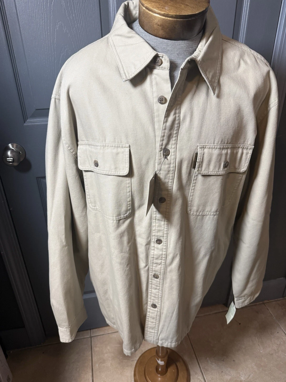 Weatherproof Garment Co Shirt Jacket XXL Beige Flannel Lined Button Up Shacket