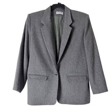 Alfred Dunner Women Gray Wool Blend Blazer Jacket Size 12 Warm Professional