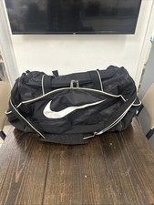 Nike Black Gym Duffel Bag with White Swoosh Adjustable Strap EUC